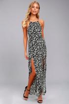 Lulus Lily Jane Black And White Floral Print Maxi Dress