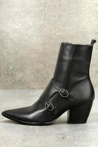 Matisse Flipside Black Leather Pointed Toe Mid-calf Boots