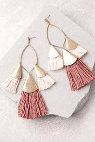 Lulus Charismatic Way Gold And Mauve Tassel Earrings