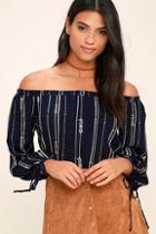 Lush Change The World Navy Blue Off-the-shoulder Top