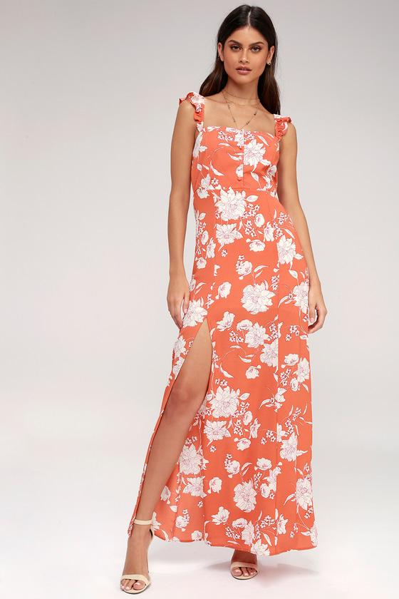 Sage The Label Senora Coral Floral Print Maxi Dress | Lulus