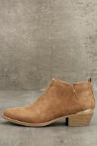 Qupid Marzia Camel Distressed Ankle Booties