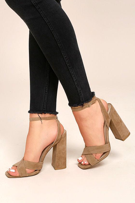 Shoe Republic La | Adalene Taupe Suede Ankle Strap Heels | Size 10 | Beige | Vegan Friendly | Lulus