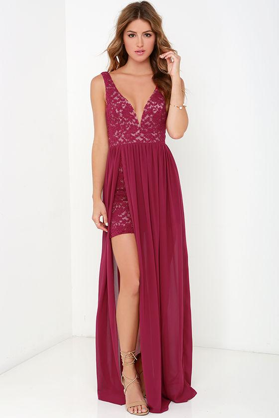 Ark & Co Make Way For Wonderful Berry Red Lace Maxi Dress | Lulus