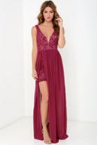 Ark & Co Make Way For Wonderful Berry Red Lace Maxi Dress | Lulus