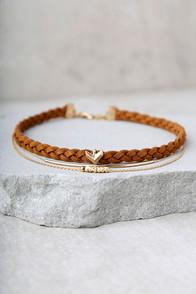 Lulus Arrow's Flight Gold And Brown Choker Necklace Set