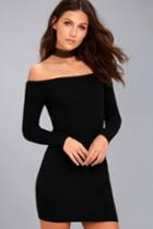 Obey | Binx Black Off-the-shoulder Bodycon Sweater Dress | Size Medium | Lulus