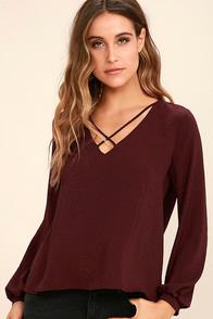 Lush Big City Burgundy Long Sleeve Top