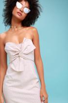 Newport Beige And White Striped Knotted Strapless Dress | Lulus