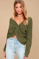 Sage The Label Heart Throb Olive Green Cropped Knit Sweater
