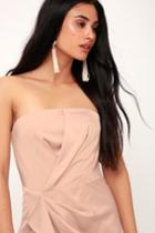 C/meo No Less Light Blush Satin Ruffled Strapless Midi Dress | Lulus
