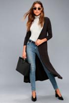 Lulus | Graceful Ways Black Long Cardigan Sweater | Size Large