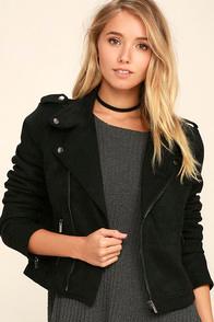 Lulus Kiss Goodbye Black Suede Moto Jacket