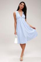 Nautical Lights Blue And White Striped Button-front Midi Dress | Lulus