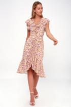 Wayf Daphne Pink And Yellow Floral Print Midi Dress | Lulus