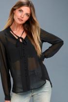 Lulus | Style Education Black Blouse | Size Medium | 100% Polyester