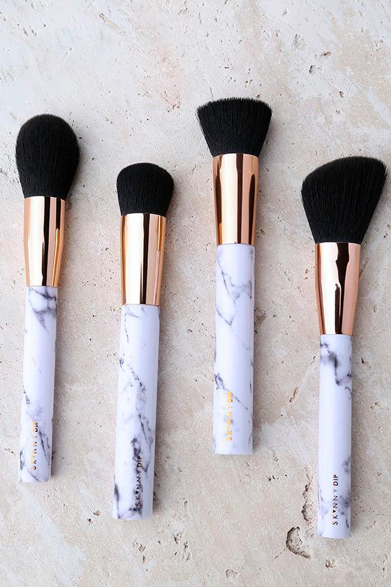 Skinnydip London | Shut The Contour Marble Makeup Brush Set | White | Cruelty Free | No Animal Testing | Lulus