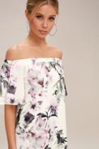 Dream Of You Ivory Floral Print Off-the-shoulder Shift Dress | Lulus