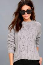 J.o.a. | Beth Grey Cable Knit Sweater | Size Large | 100% Polyester | Lulus