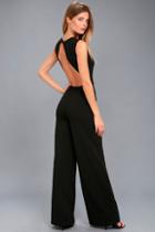 Lulus Refine And Poise Black Backless Wide-leg Jumpsuit