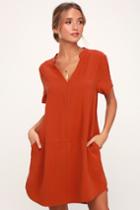 Siesta Rust Orange Short Sleeve Shift Dress | Lulus