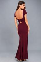 Lulus | Endless Love Burgundy Backless Maxi Dress | Size Large | Red | 100% Polyester