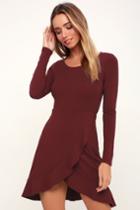 Compliment Catcher Burgundy Long Sleeve Mini Dress | Lulus