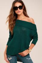 Rd Style Rd Style Forever Love Forest Green Off-the-shoulder Sweater | Size Small | Lulus