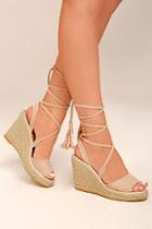 Yoki Cali Beige Suede Lace-up Espadrille Wedges
