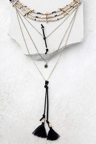Lulus Kohana Black And Gold Layered Choker Necklace