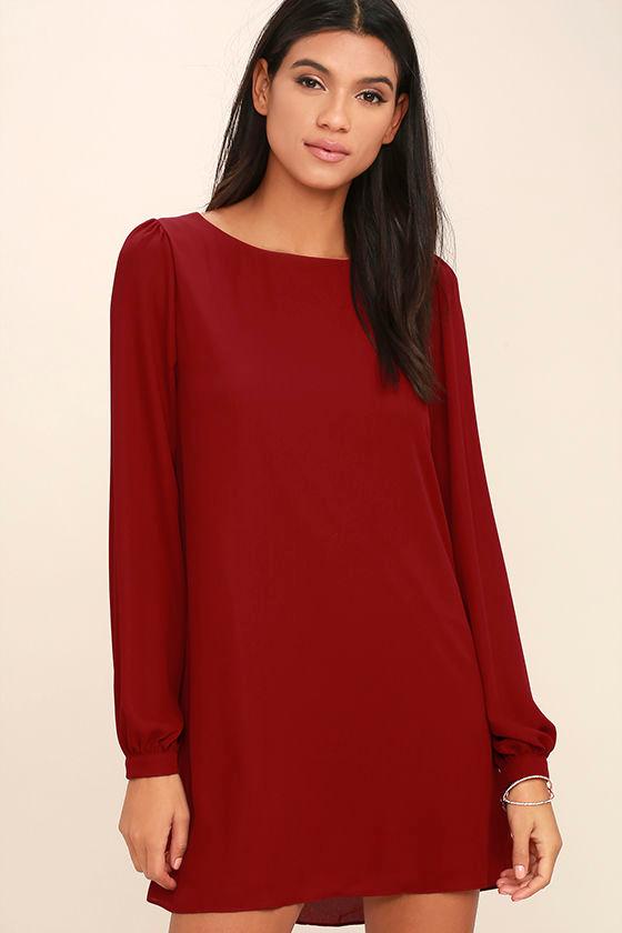 Lulus | Status Update Wine Red Shift Dress | Size X-small | 100% Polyester