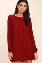 Lulus | Status Update Wine Red Shift Dress | Size X-small | 100% Polyester
