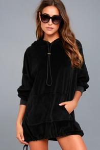 Project Social T Toggle Black Velour Hoodie Dress