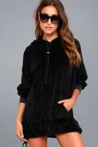 Project Social T Toggle Black Velour Hoodie Dress