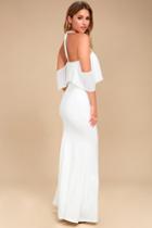 Lulus | Pearls Of Wisdom White Pearl Off-the-shoulder Maxi Dress | Size Medium | 100% Polyester