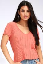 Project Social T Too Sweet Coral Pink Ribbed Tee | Lulus