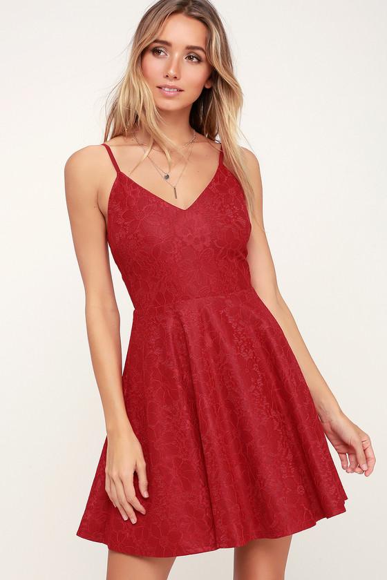 Way With Words Berry Red Lace Skater Dress | Lulus
