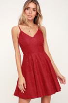 Way With Words Berry Red Lace Skater Dress | Lulus