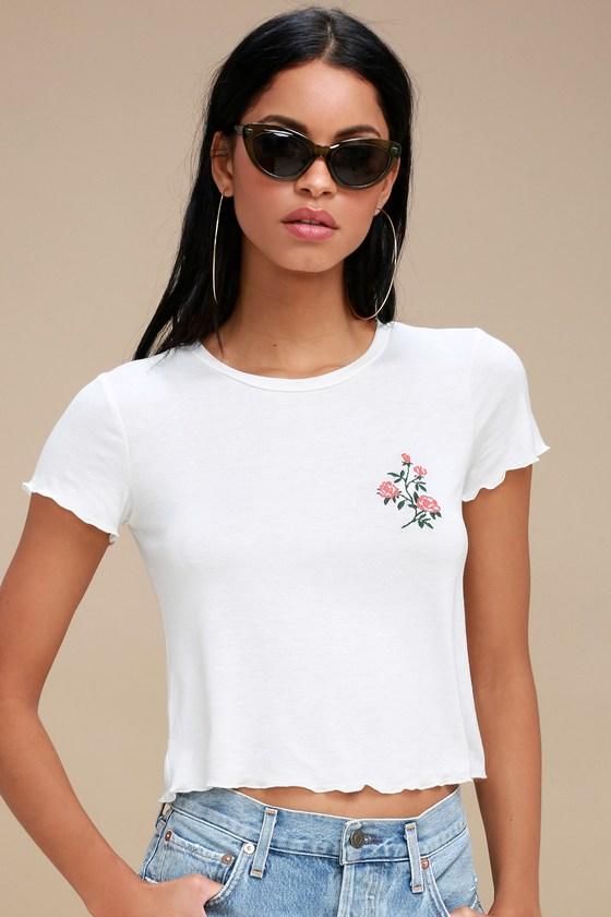 Sadie & Sage Thorn To Be Wild White Embroidered Crop Tee | Lulus