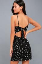 Lulus | Starlight Up My Life Black Star Print Tie-back Mini Dress | Size Large | 100% Polyester