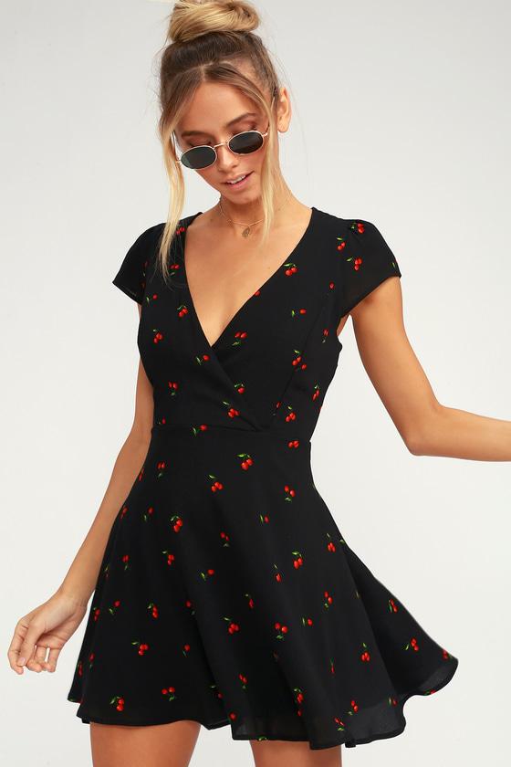 Best Day Ever Black Cherry Print Skater Dress | Lulus