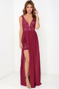 Ark & Co Make Way For Wonderful Berry Red Lace Maxi Dress