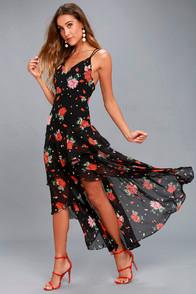 Lulus California Sunset Black Floral Print High-low Dress