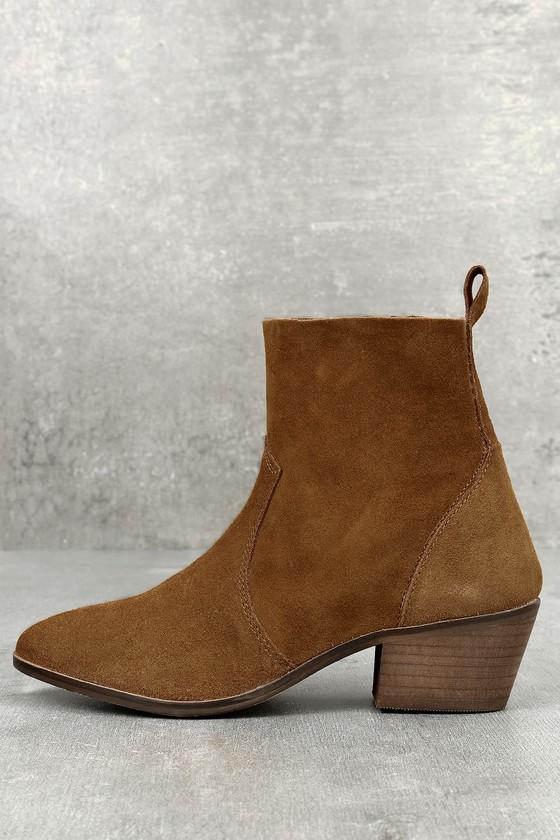 Report | Iesha Cognac Brown Genuine Suede Leather Mid-calf High Heel Boots | Size 7 | Lulus