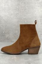 Report | Iesha Cognac Brown Genuine Suede Leather Mid-calf High Heel Boots | Size 7 | Lulus