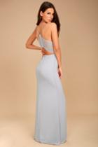Lulus | Story Of A Starry Night Grey Backless Lace Maxi Dress | Size Large | 100% Polyester
