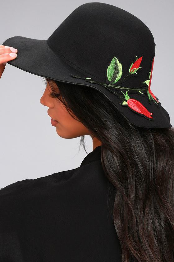 Lulus | Budding Beauty Black Embroidered Rose Hat