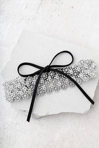 Lulus Jaya Black And Silver Rhinestone Wrap Necklace