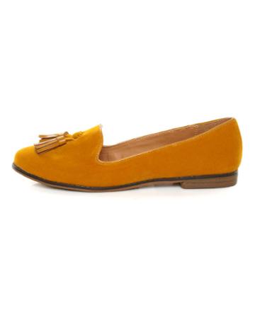 Qupid Strip 40 Mustard Velvet Tassel Smoking Slipper Flats