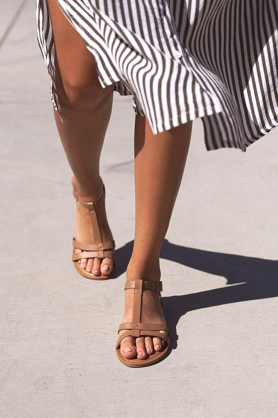 Bamboo | Nia Tan Flat Sandal Heels | Size 8 | Brown | Vegan Friendly | Lulus